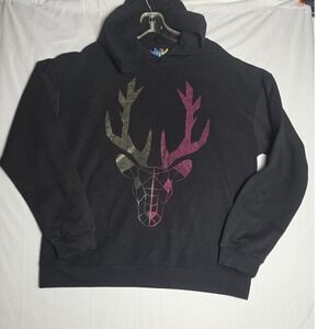 Heads or Tails Mens XL Black Rhinestone Geometric Deer Hoodie Sweatshirt